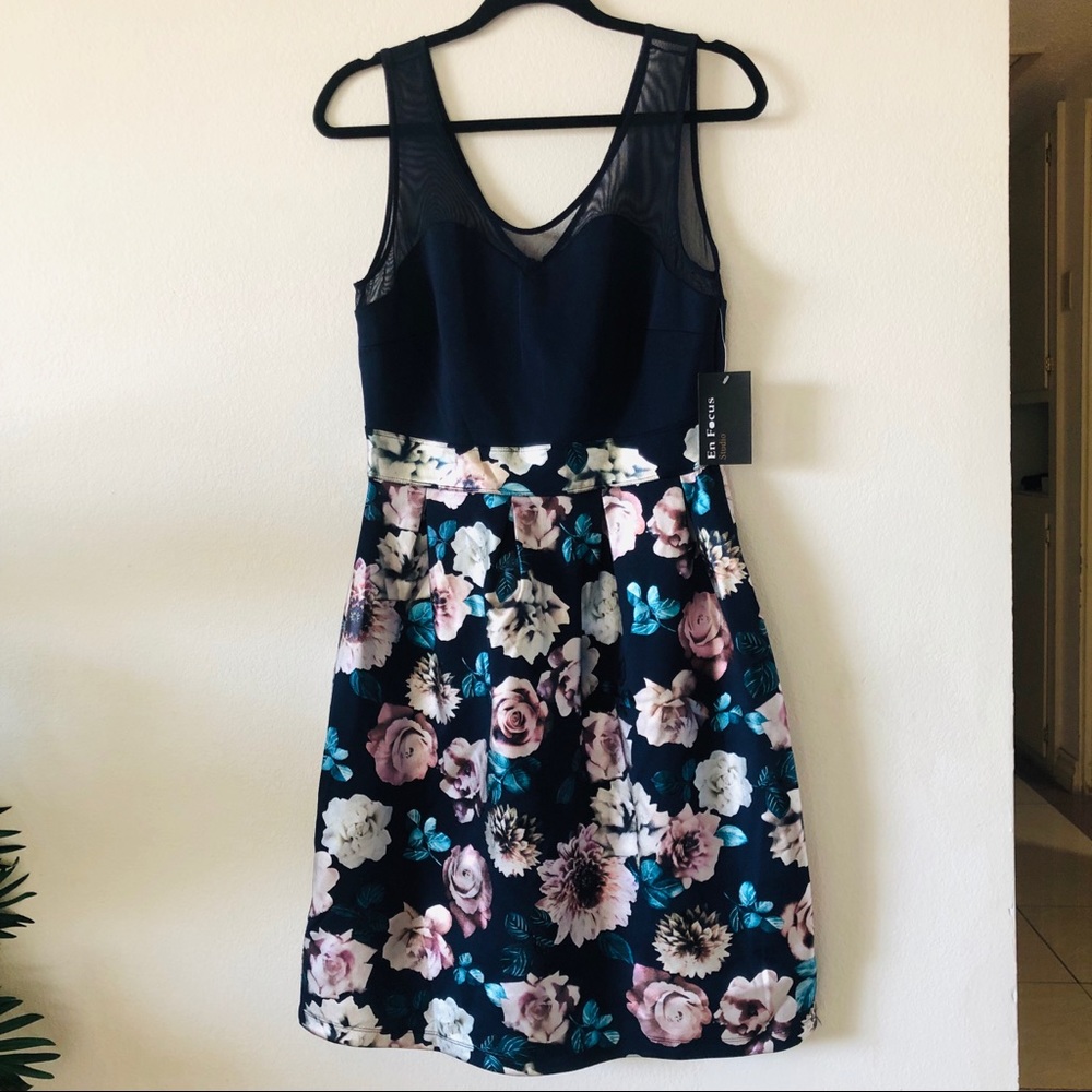 a-line sleeveless floral formal mid dress